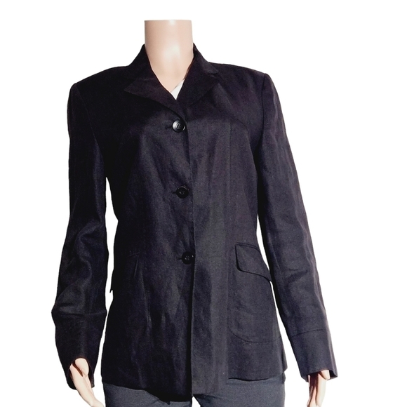 TALBOT'S Womens Blazer 100% Irish Linen Black 3 Button Career Size: 8 LONG - Picture 2 of 9